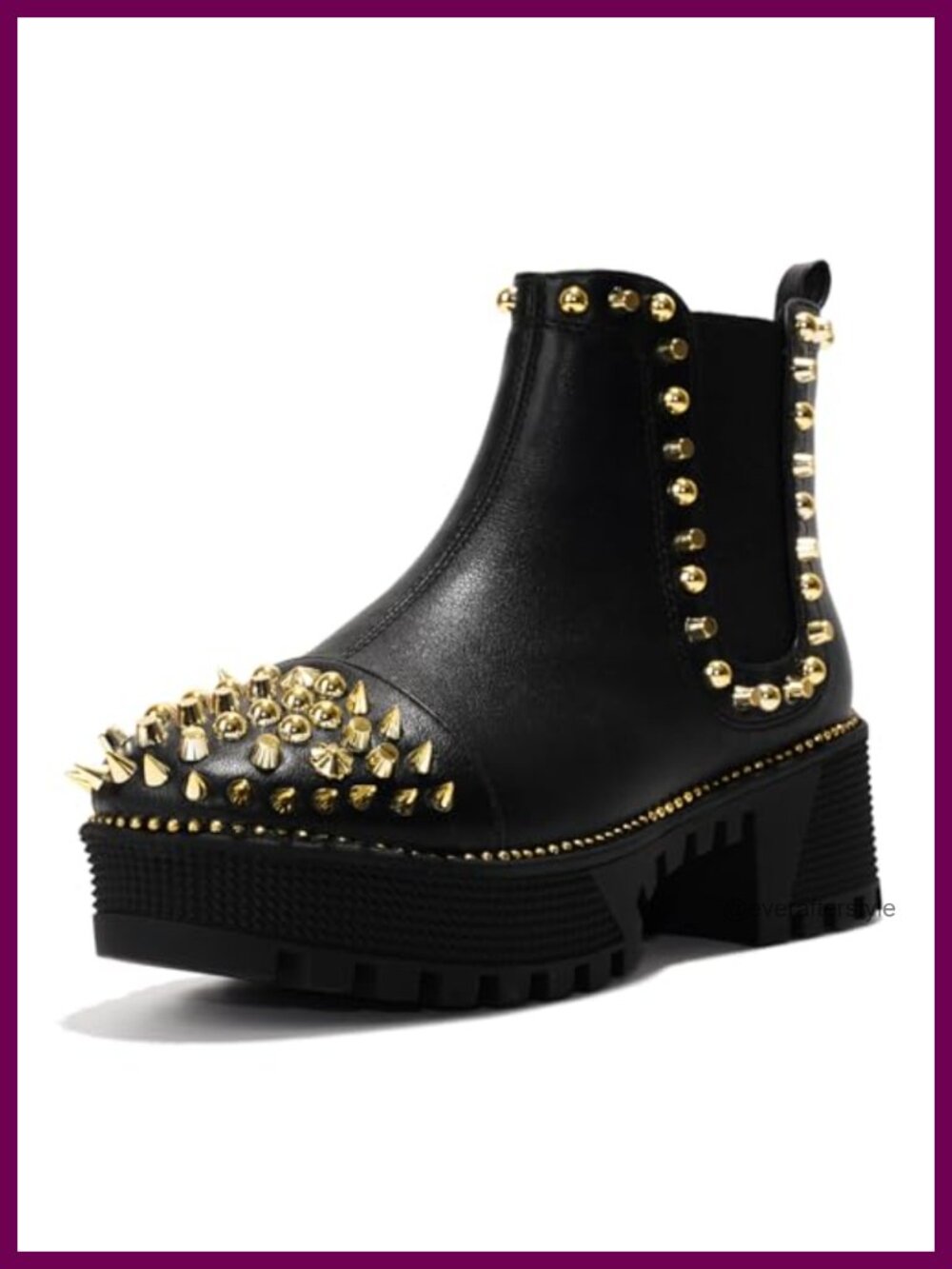 Spiky Platform Combat Boots with Gold Studs - Round Toe